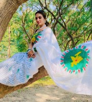 Amar sonar bangla Halfsilk Screen Print saree