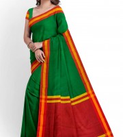 Red Green Halfsilk Screen Print saree
