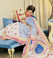 Halfsilk Screen Print Saree T-6004