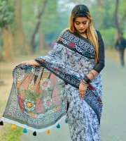 Halfsilk Screen Print Saree Ek-304