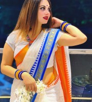 HalfSilk White Orange Saree OP-901