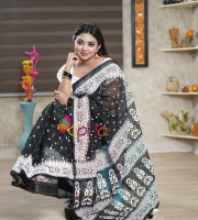 Halfsilk Screen Print Saree With Blouse Pcs OP-909