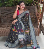 Halfsilk Screen Print Saree With Blouse Pcs OP-910