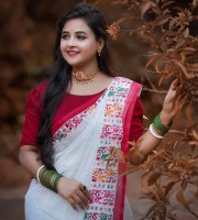 HalfSilk Screen Print Saree With Blouse Pcs OP-930