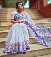 HalfSilk Screen Print Saree With Blouse Pcs OP-932