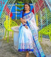 HalfSilk Screen Print Saree With Blouse Pcs OP-933