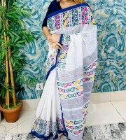 HalfSilk Screen Print Saree With Blouse Pcs OP-934