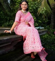 HalfSilk Screen Print Saree With Blouse Pcs OP-937