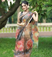 Digital print Semi Moslin Saree SS-4206