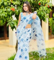 Semi Moslin Saree With Blouce PCS SS-4316