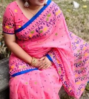 HalfSilk Screen Print Saree With Blouse Pcs OP-936