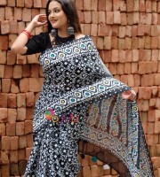 HalfSilk Screen Print Saree With Blouse Pcs OP-949