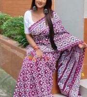 HalfSilk Screen Print Saree With Blouse Pcs OP-950