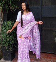 HalfSilk Screen Print Saree With Blouse Pcs OP-951