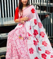 HalfSilk Screen Print Saree With Blouse Pcs OP-954