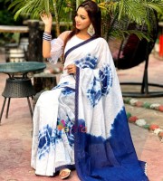 Tie die sharee with lace and tassle work-Oporajita