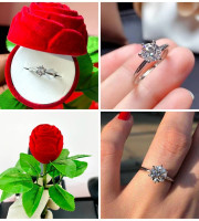 Original Diamond Cut Ring with Artificial Rose Stick
